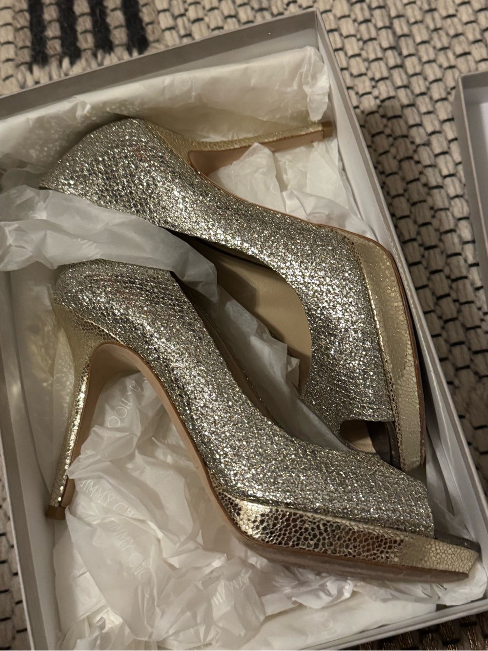 Jimmy Choo Metallic Gold Glitter Pointed-Toe Stilettos